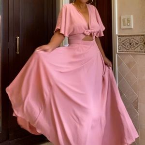 Fame and Partners Pink Maxi Dress with Knot Front